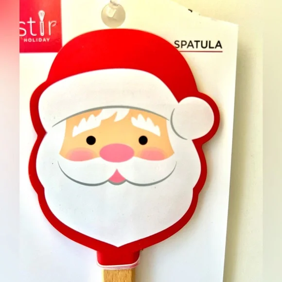 Christmas Santa Claus Face Shaped Silicone Spatula Wood Handle Holiday Party - Picture 2 of 7